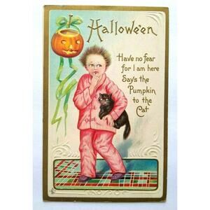 Halloween Postcard Original Stecher Black Cat 226 E Embossed Art Vintage